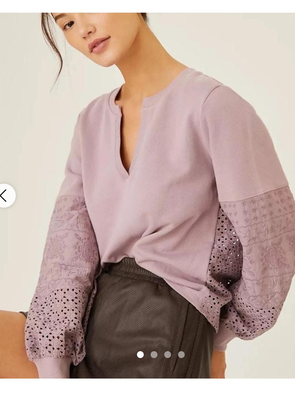 Anthropologie Lavender Split-Neck Pullover with Eyelet Sleeves